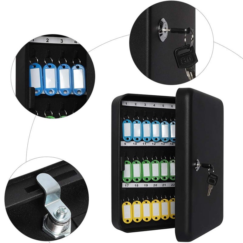 Jssmst Key Lock Box Wall Mount Security Key Storage Box, Locking Key Cabinet Wall Mount with 48 Key Hooks & Tags Key Labels, 11.81 x 9.45 x 2.95 inches, Black Matt - Image 4